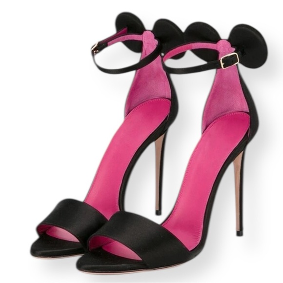 NEW Only Maker Bow Mouse Ears Satin Black Pink Stiletto Heels Size 37 (US 6.5) - Picture 1 of 11